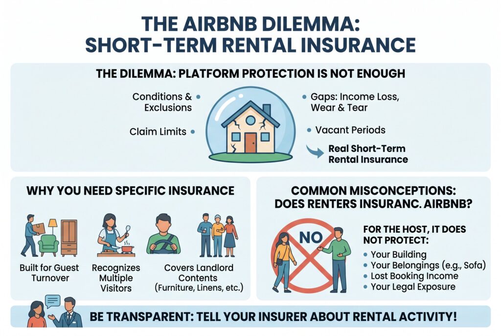 An infographic comparing short-term rental insurance to platform protection.