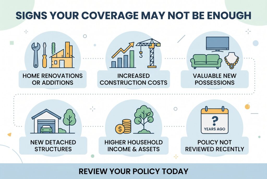 Infographic lists signs that your home insurance coverage may not be sufficient.