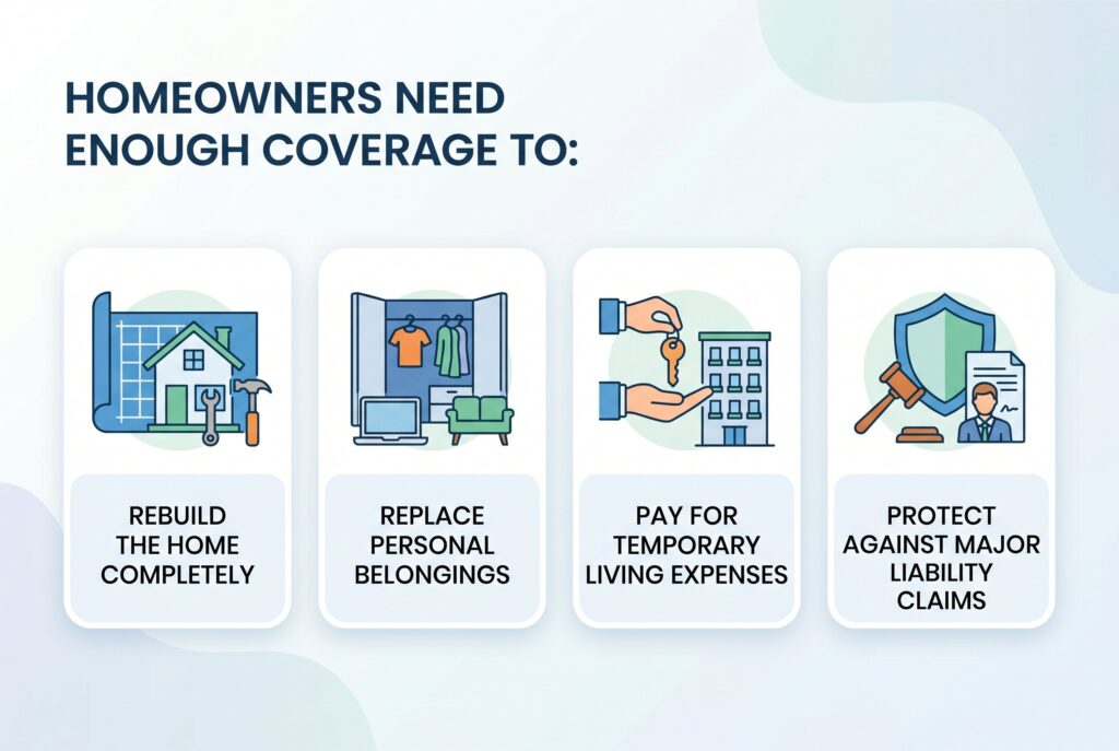 Infographic lists four reasons why homeowners need sufficient insurance coverage.